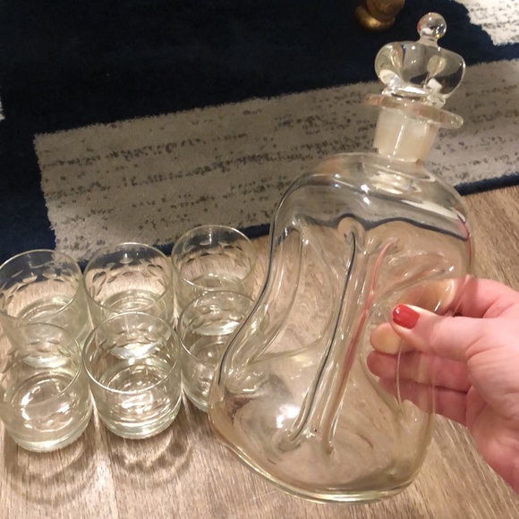 Vintage Other - Vintage MCM Holmegaard Kluk Kluk glass crown liquor decanter + 6 lowball glasses